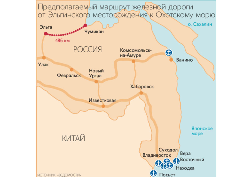 Эльгинское месторождение на карте