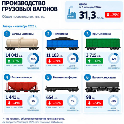Производство грузовых вагонов в январе-сентябре 2026 года
